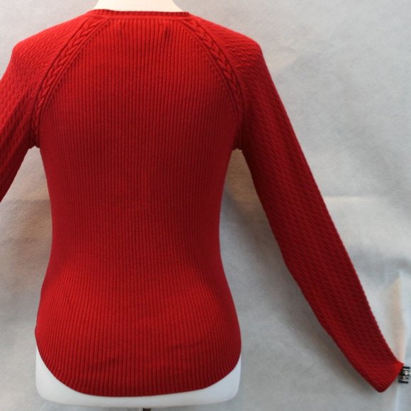 Tommy Hilfiger Ribbed Red Cotton V-Neck Cable Sleeve Pullover Sweater SZ M EUC - Picture 8 of 10